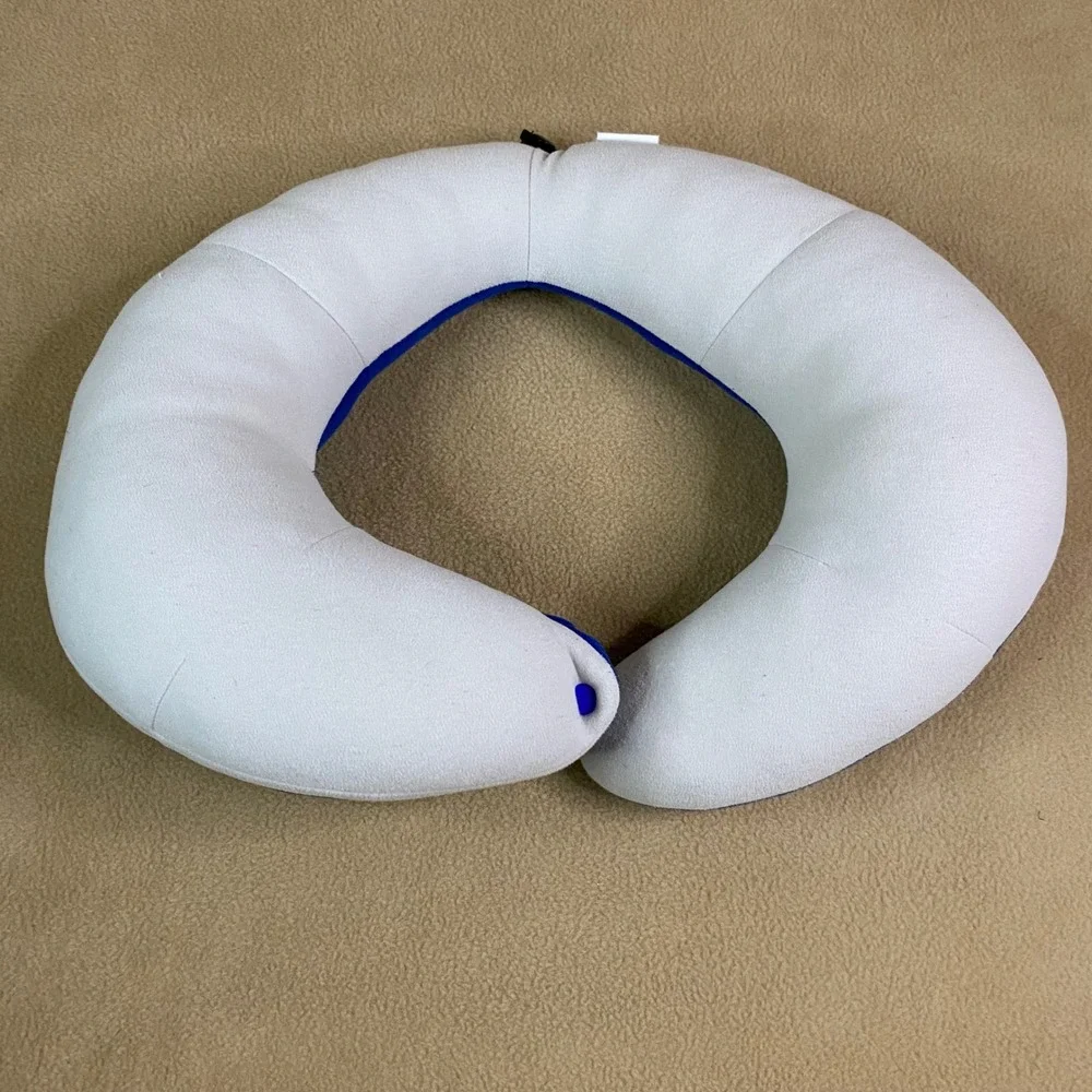 Travel Neck Pillow Memory Foam Neck Support Cushion Blue/White Soft Airplane EUC